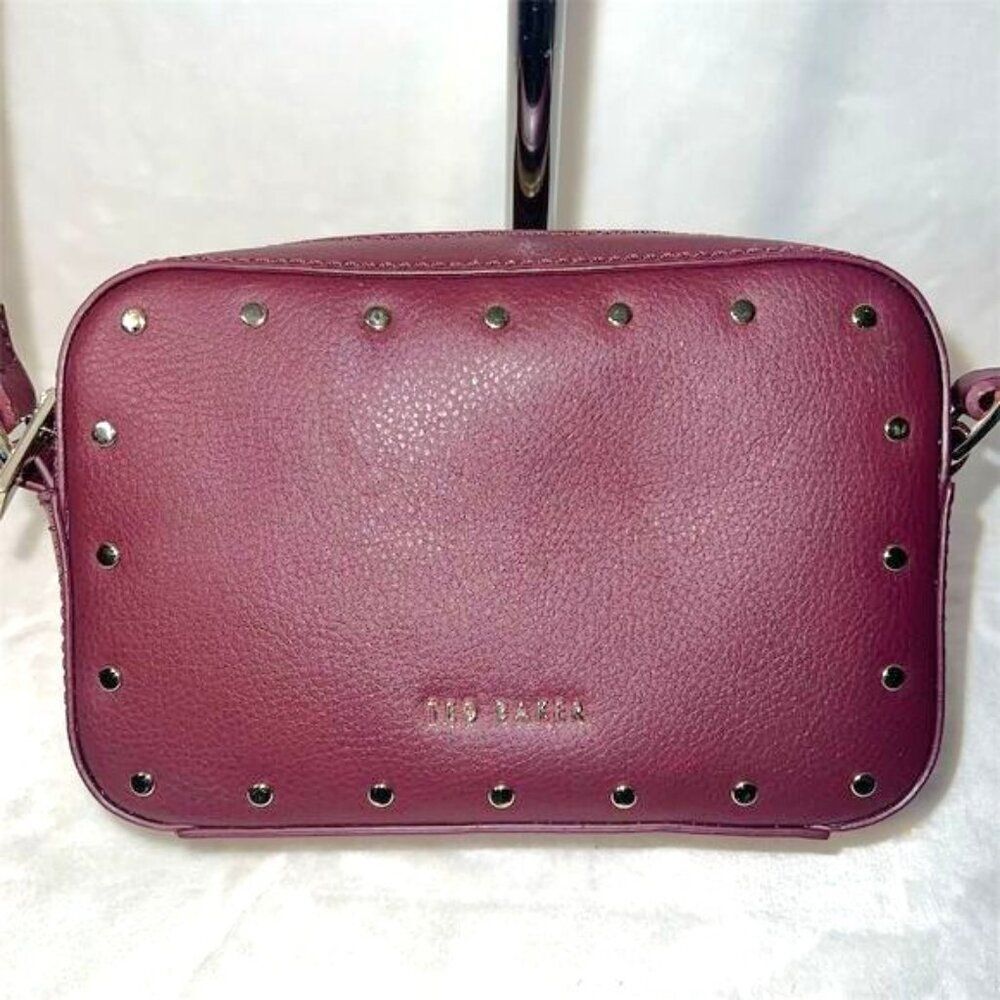 Ted Baker Women's Burgundy Studded Crossbody Bag Small Elegant Chic